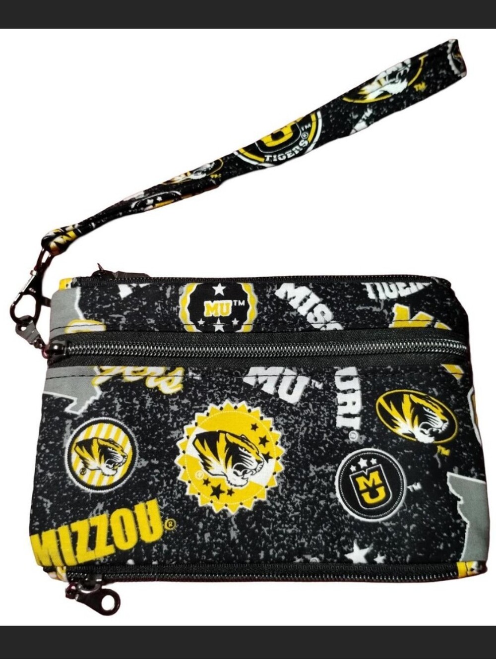 University of Missouri "Mizzou" Tigers Handbag w/ 3 Zipper Pockets & Wrist Strap